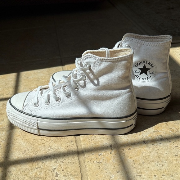 Converse Shoes - BNWOT Converse White High Top Canvas Sneakers with Black Trim